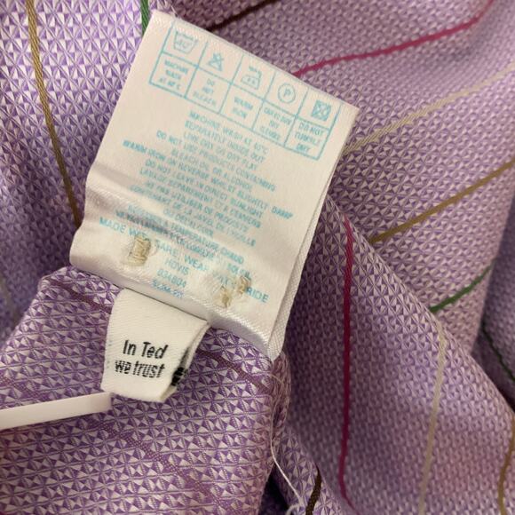 Ted Baker London Mens Button Down Size 6 Purple Colorful Striped Cotton Lavender - Picture 7 of 15